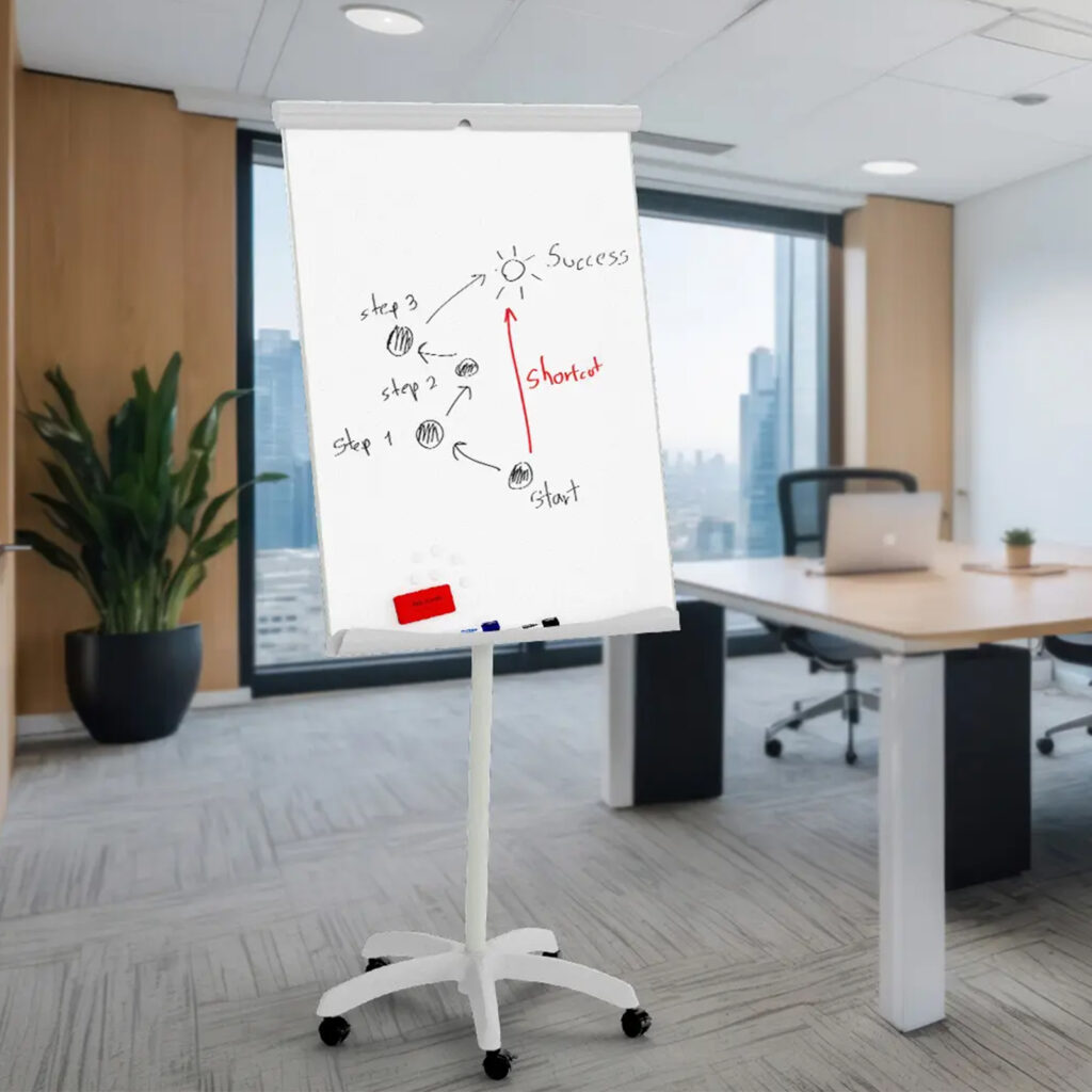 mobile magnetic flipchart on wheels 100×70 cm